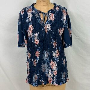 Maurices Deep Teal Floral Elastic Stretch Short SleeveBlouse Size XXL